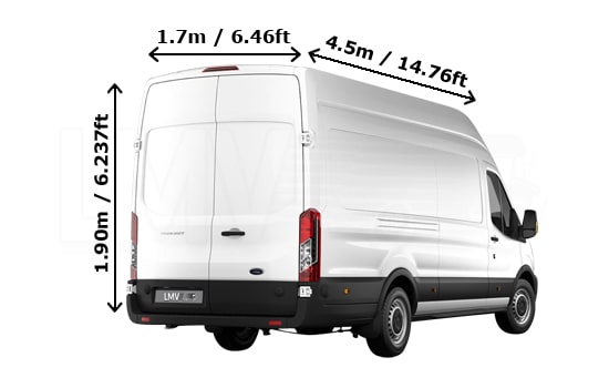 Extra Large Van with Man in London - Back View Dimension