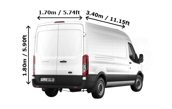 Large Van with Man in London - Back View Dimension