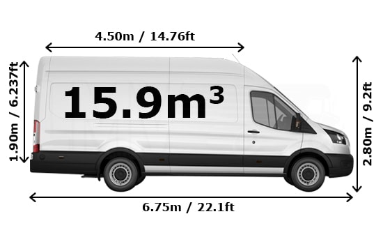Extra Large Van with Man in London - Side View Dimension
